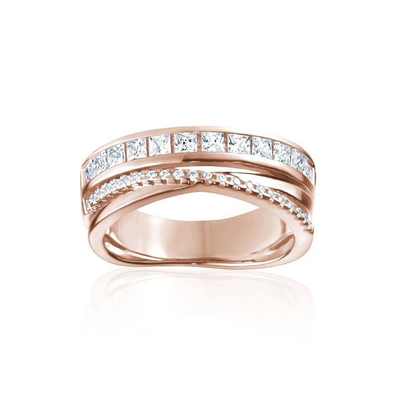 Rose Gold plated sterling silver CZ Ring - Cross-over AP-R79 - Click Image to Close